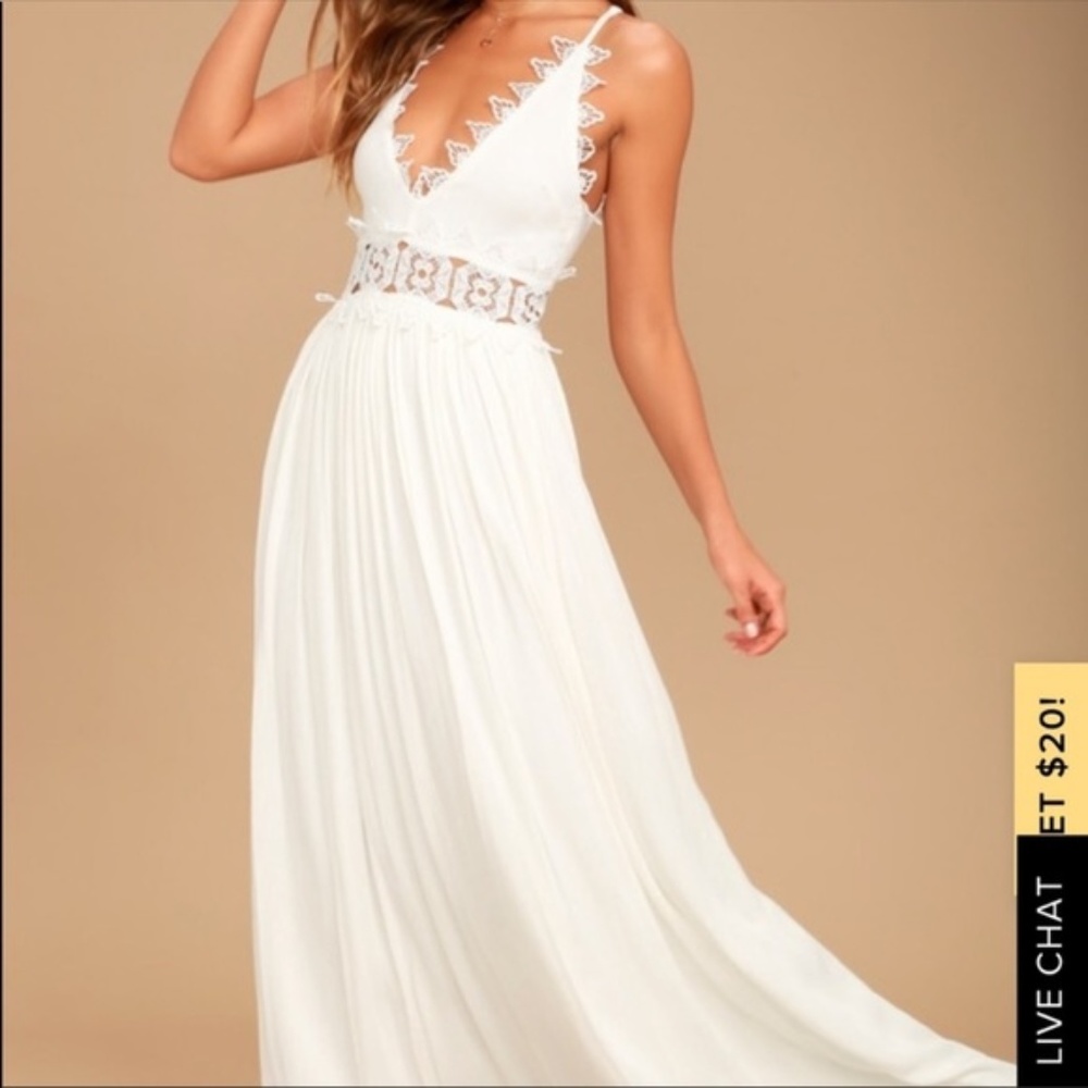Lulu's This Is Love White Lace Maxi Dress, Small